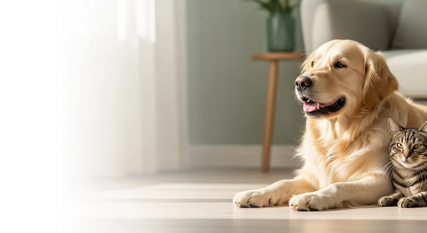 Un chien et un chat sereins dans une lumière douce